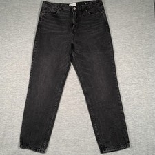 Zara Jeans Womens 12 Gray High Rise Tapered Leg Charcoal Wash Stretch Denim