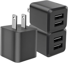 Dual Port USB Wall Charger, Fast Charging Power Adapter Plug, Black
