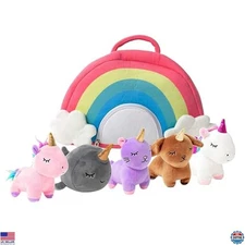 PixieCrush Unicorn Plush Toy Set - 5 Adorable Stuffed Animals with Carry Case