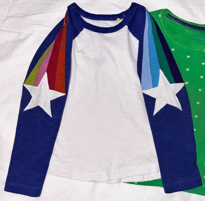Mini Boden Niñas Talla 4 5 Manga Larga Camisa Lote Estrellas Verde Béisbol Manga Algodón Foto 3 de 4