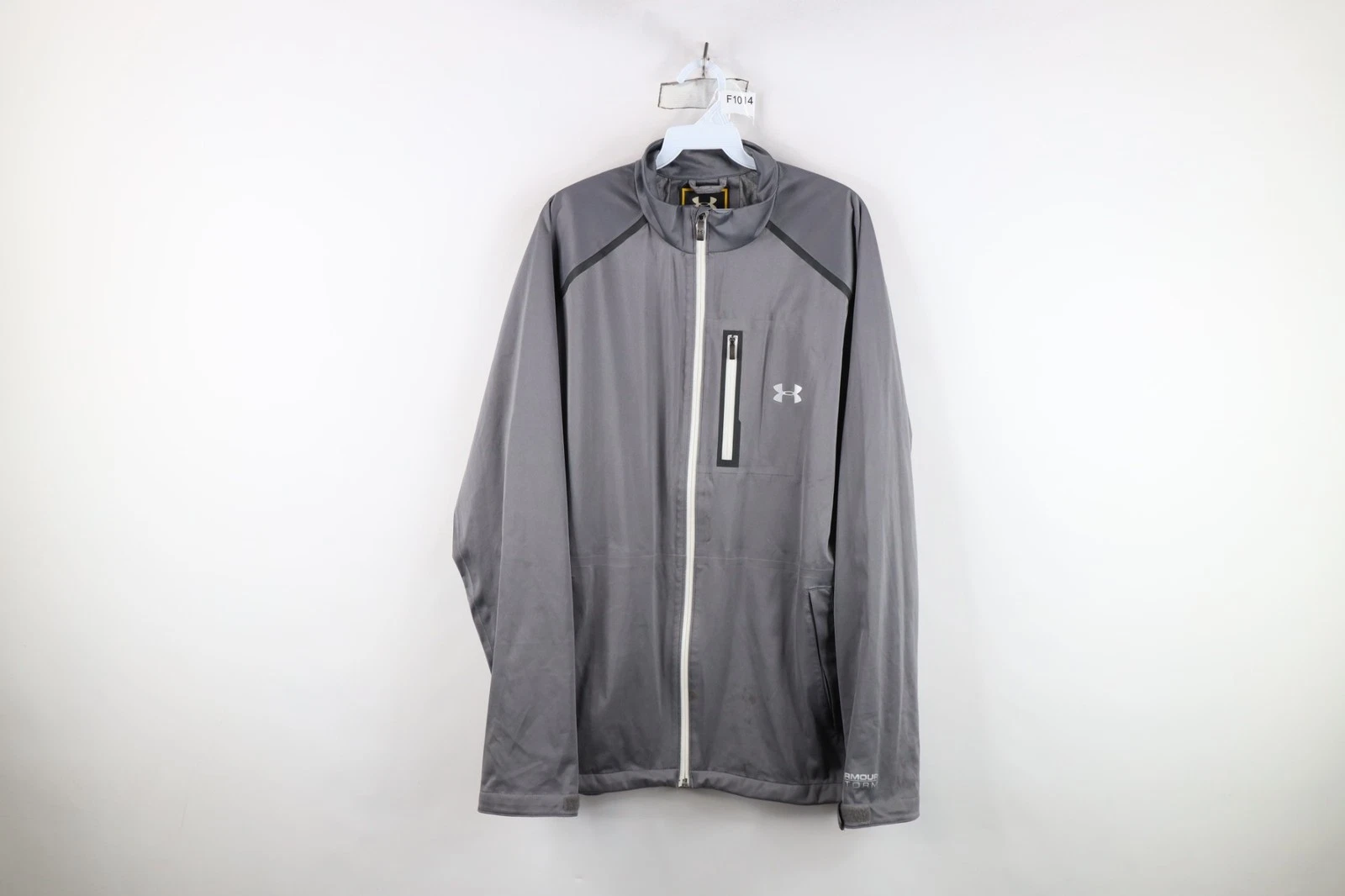 Under Armour Storm Mens Size Medium Distressed Full Zip Rain Jacket Coat Gray