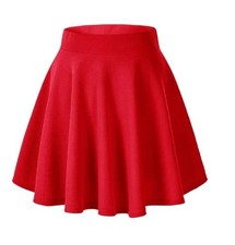 Girl Causal Mini Stretch Waist Flared Plain Pleated Skater Skirt.