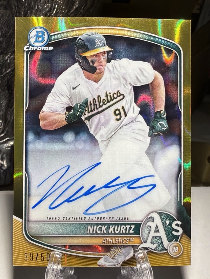 2025 Bowman - Chrome Prospect Autographs Nick Kurtz #CPA-NK Gold Refractor 39/50