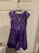 Jona Michelle Purple Lace Gold Underlay Party Dress Child Size 10 Knee Length