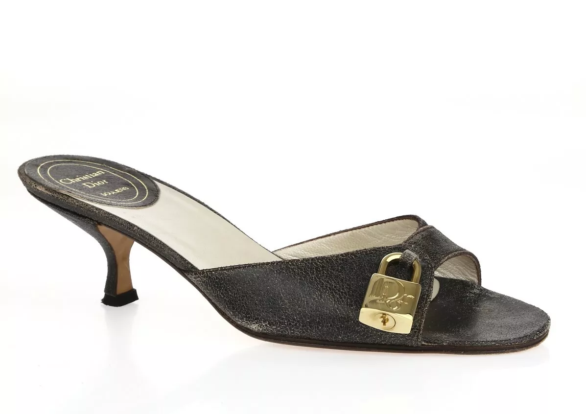 Christian Dior Paris marron fonce 226437 diapositives cuir vieilli taille 36.5