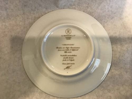 Raynaud & CO Limoges Francia Placa Porcelana Embajador Patrón 7 1/2" Borde Oro - Imagen 10 de 11