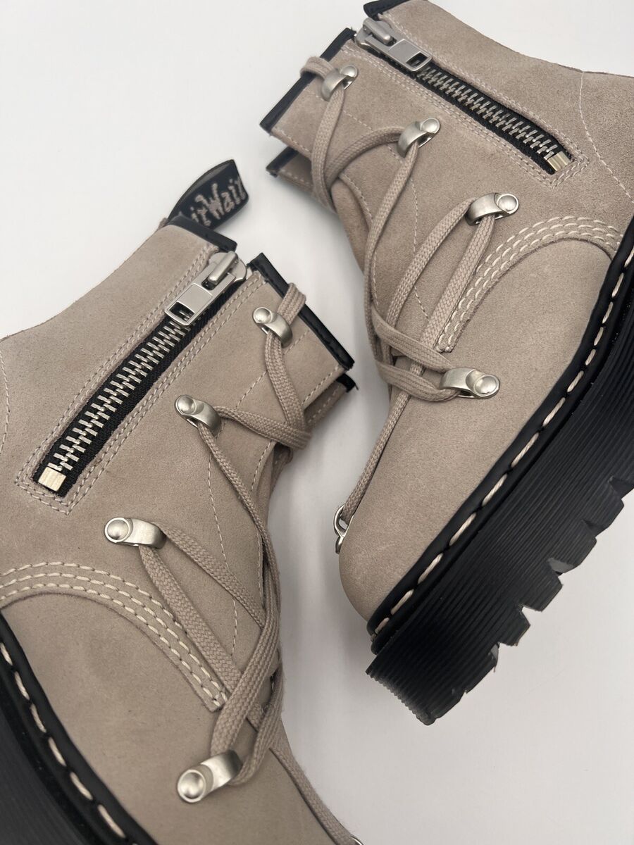 Rick Owens X Dr. Martens 1460 Suede Lace Up Boots Taupe Mens Rick Owens X Dr. Martens 1460 Suede Lace Up Boots Taupe Mens