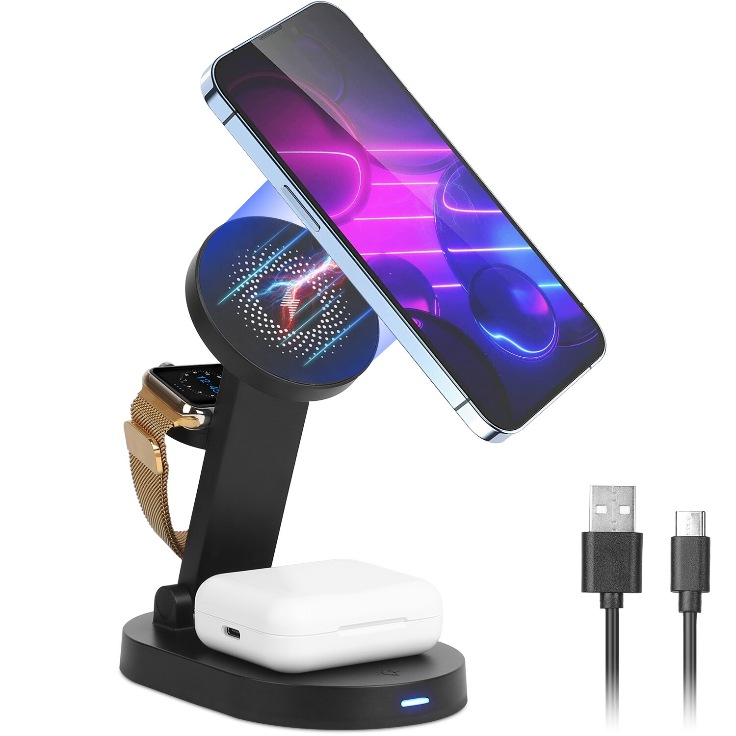 Wireless Charger Charging Station 4 In 1 For Apple Watch Air Pod iPhone 12/13Pro-image