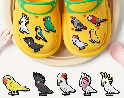 5er Pack Papagei Charms für Crocs, Bubble Slides, Sandalen, Hausschuhe & Clogs