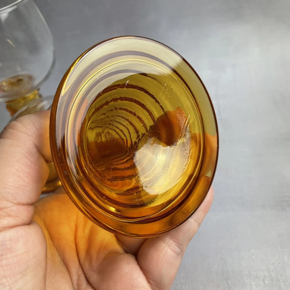 Duo de verre à vin Roemer à pied orangé ambre / Alsace Haut.~12.8cm - Photo 3/4