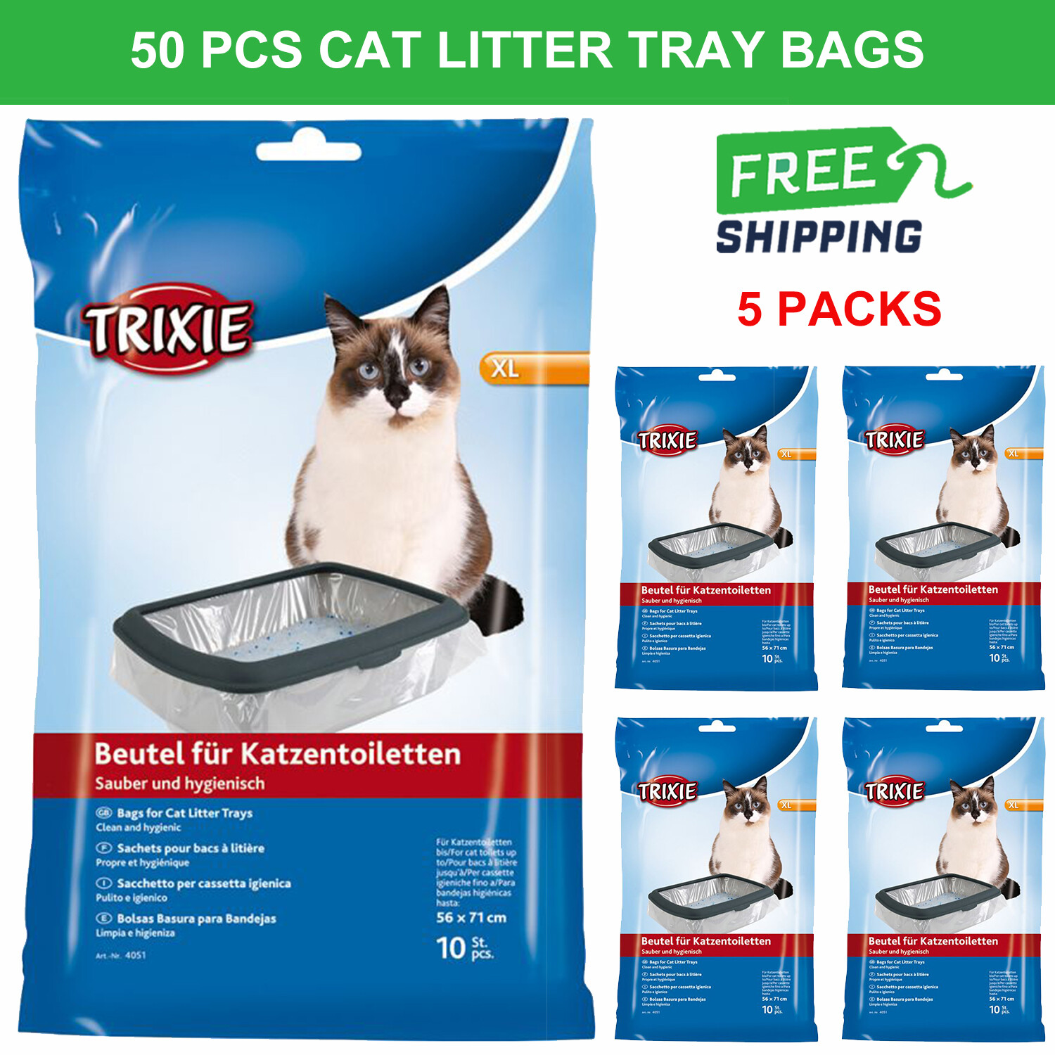 50 PCS Trixie Cat Litter Tray Disposable Bags Liner Plastic Large