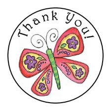 THANK YOU BUTTERFLY FAVOR LABELS ROUND STICKERS 2 SIZES AVAILABLE 1.2" & 1.5"