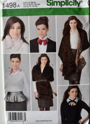 SIMPLICITY PATTERN 1498 STOLE BELT DICKIE BOW TIE  MISSES SIZES XS - XL UNCUT FF