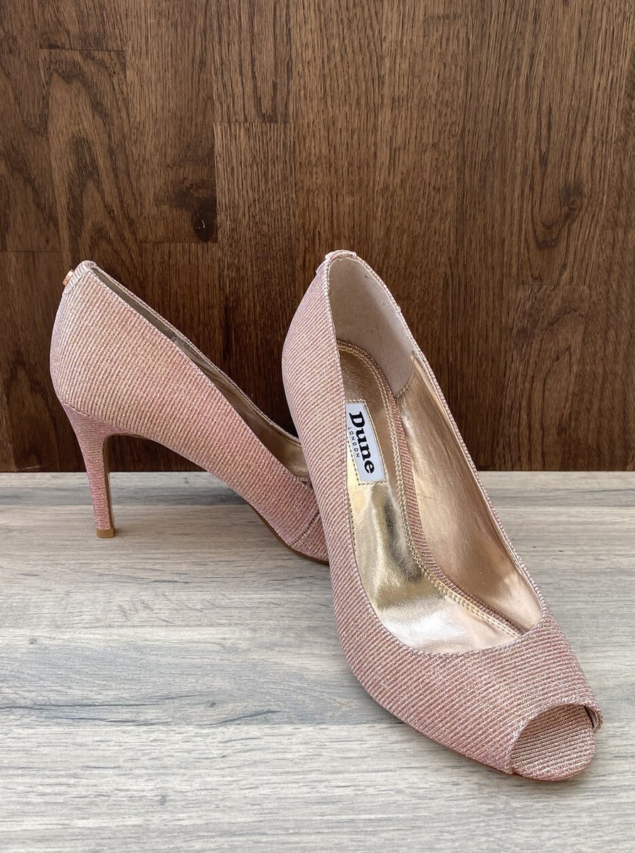 Dune Rose Gold Ladies Special Occasion Stiletto Open Toe Glitter Shoes UK  (37)