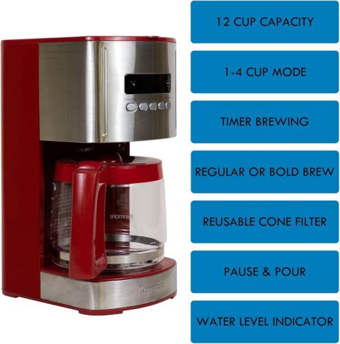 Kenmore Red 12-Cup Coffee Maker - Programmable, Manual with Reusable Filter - Picture 5 of 11