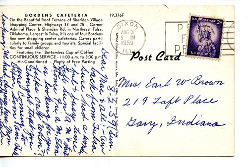 Bordens Cafeteria Restaurant-Tulsa-Oklahoma-Vintage 1959 Advertising Postcard - 第 2/2 張圖片