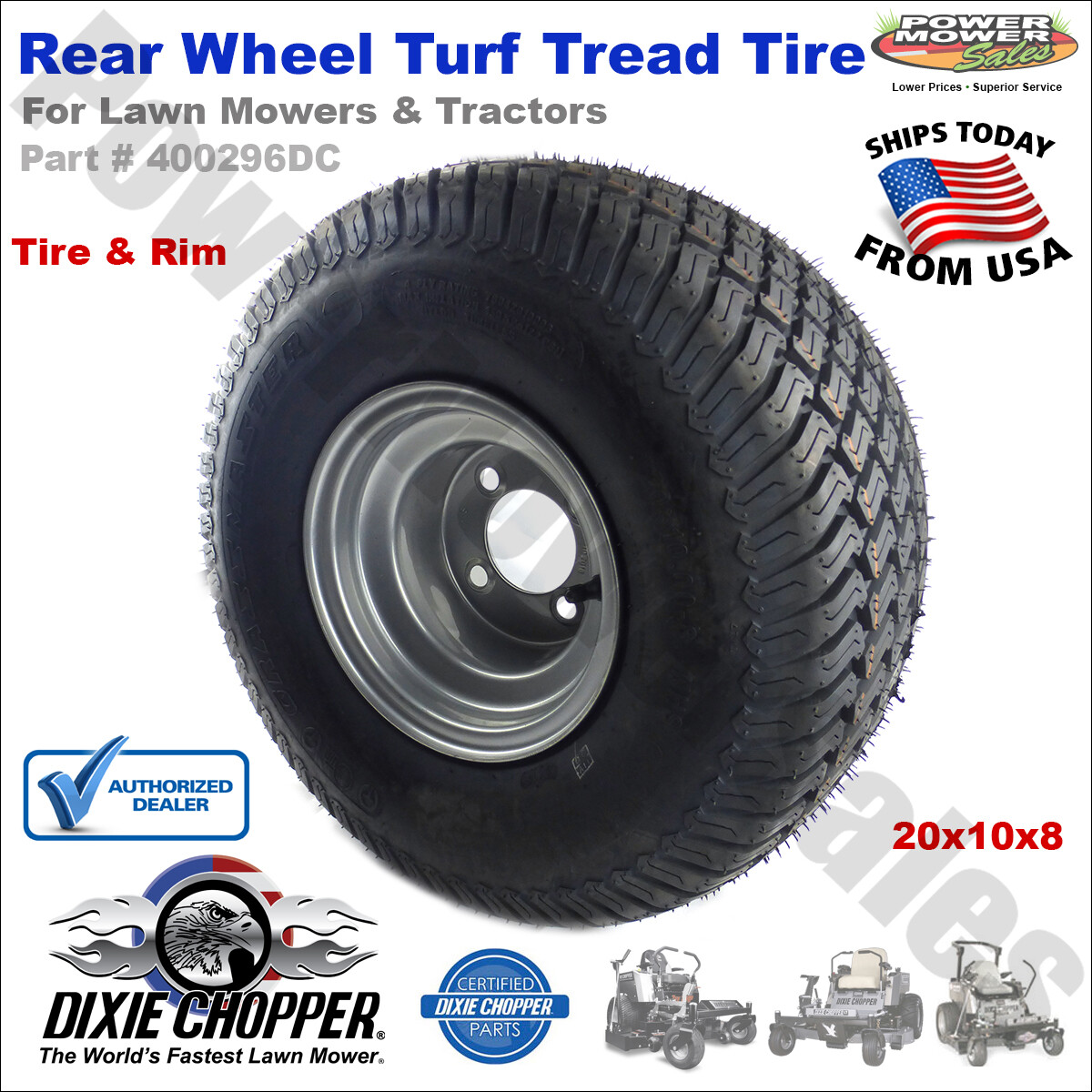 たいにー Dixie Chopper Rear Wheel 20x10x8 Turf Tread Tire for Lawn Mowers