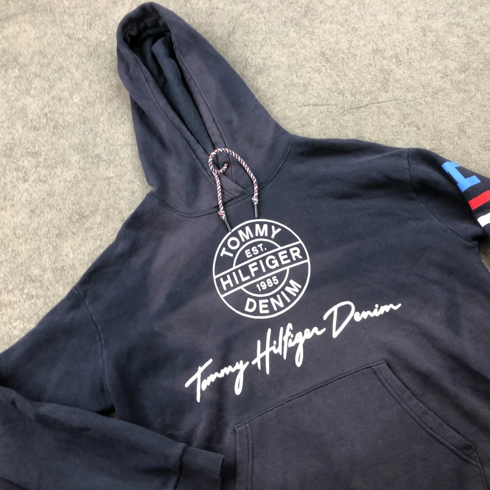 Tommy Hilfiger Sudadera con Capucha Mujer Pequeña Azul Pullover Suéter Con Capucha Polar Deletrear* Foto 4 de 4