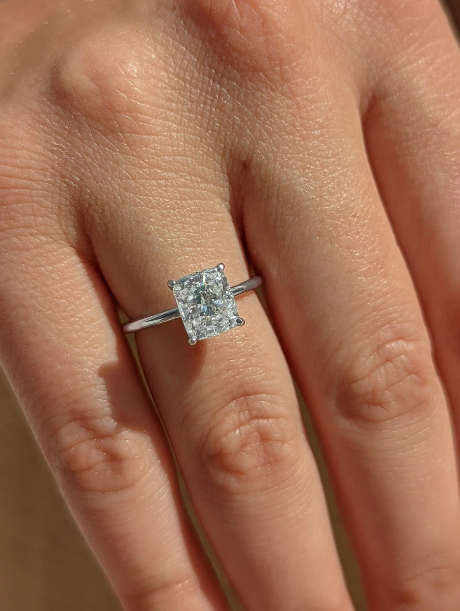 2.14 Carat Square Cushion Diamond Engagement Ring 14K White Gold Solitaire Ring