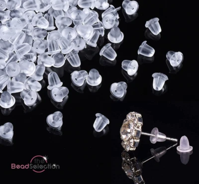 50-200 SOFT SILICONE CLEAR RUBBER HYPOALLERGENIC EARRING BACKS STOPPERS 4mm AB24 - Image 1 of 4