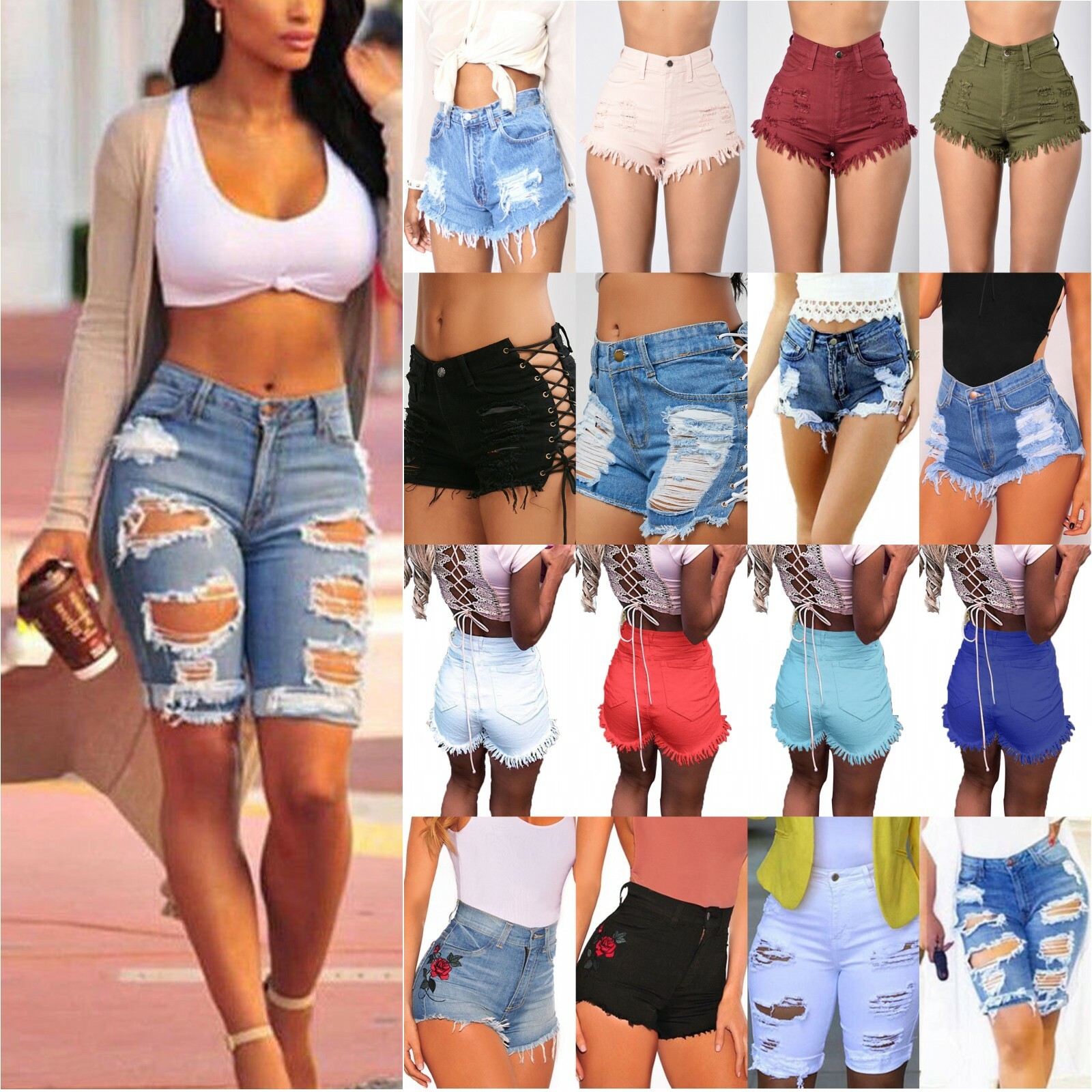 Women High Waisted Short Mini Jeans Denim Ripped Summer Casual Shorts Hot Pants Shorts Clothing Shoes Accessories