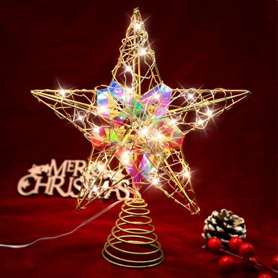Christmas Decorations 9'' Star Tree Topper with 20 LED Lights Battery Operated