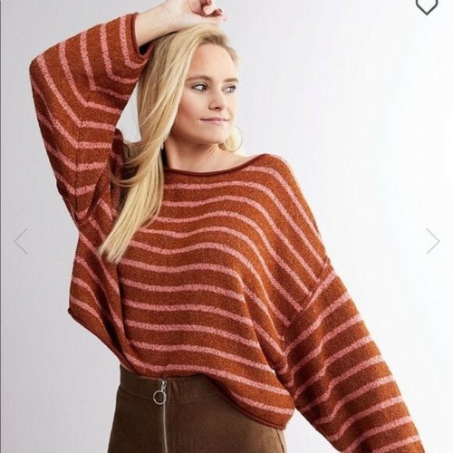 Free People Bardot Sweater Pink Stripes Size Small Oversized NWT $98 | eBay