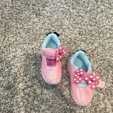 Disney Minnie Mouse Pink Bow Polka Dot Girls' Hook Loop Sneakers, Flat Heel