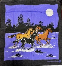 Vintage Hav-A-Hank Running Wild Horses Bandana Handkerchief USA Made