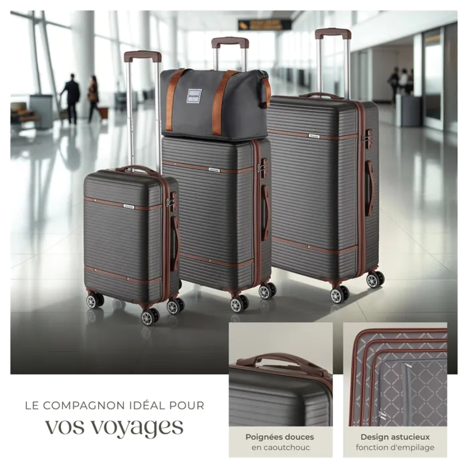 Set 3 valises rigides ABS TSA TECTAKE MADISON finition anthracite - 3