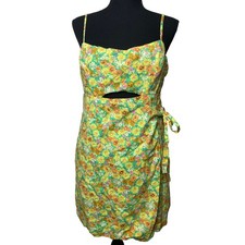 ASTR The Label Green Multi Floral Cutout Mini Dress XL ADR101709 Wrap Front Tie
