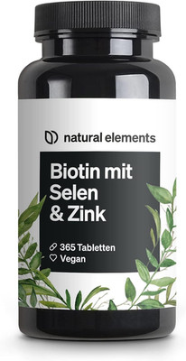 Natural Elements Biotin + Selen + Zink Für Haut, Haare & Nägel - 365 Vegane Tabl