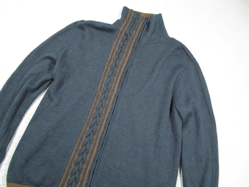 Suéter Novica Para Hombres Grande Azul Marrón Cremallera Completa Cuello Simulado Mezcla de Alpaca Tejido con Cable Foto 2 de 4