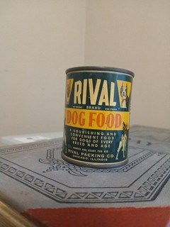 Vintage Coin Bank Rival Dog Food Metal Advertising Tin Can Chicago ILL