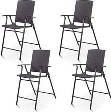 Moccha Folding 4 Pieces Wicker Rattan Chairs, Tall Bar Stool Set with Back St...