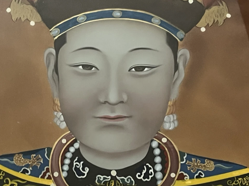 Vintage Chinese Empress Xiaozhaoren Reverse Glass Painting Qing Dynasty Art - Image 2 of 4