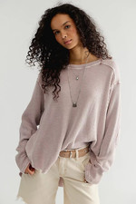 Free People FP One Blake Thermal  Oversized Scoop Neck Long Sleeve Plum XS NWT