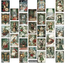 Christmas Postcard Lot Santa Snowman Girl Sled Reindeer Tree Retro 32 Piece NEW