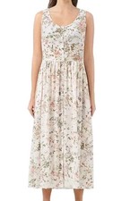 Frye Midi Dress M  Rayon Garden Floral Button Front Sleeveless 2 Pockets