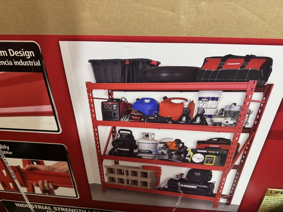 Husky 4 Niveles Industrial Resistente Acero Garaje Almacenamiento Estantería Roja Totalmente Nueva Foto 3 de 4