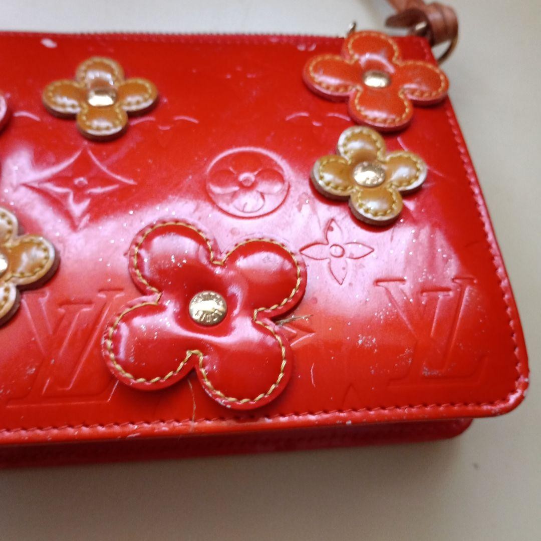Louis Vuitton Vernis Flower Lexington Pouch Red Bag w/dust