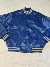 Vintage Chalk Line Satin Bomber Jacket M Martin Eagles Varsity Blue USA Made