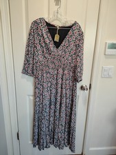 FAT FACE Joyce Scatter Multi Floral Midi Long Sleeve Dress Sz 12 Front Slit NWTs