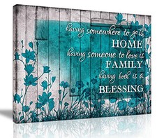 Inspirational Bathroom Wall-Art for Bedroom - Teal Flower Motivational Quotes