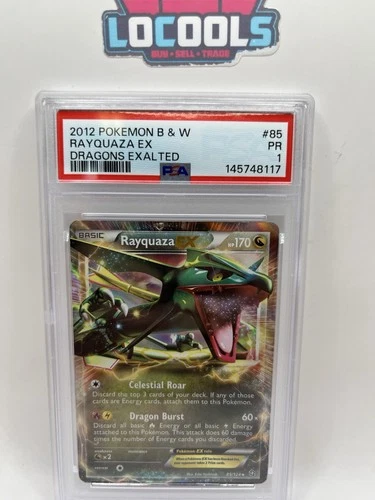 2012 POKEMON BLACK & WHITE DRAGONS EXALTED RAYQUAZA EX 85 PSA 1