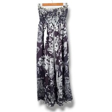 Lapis One Size Black White Paisley Beaded Smocked Strapless Maxi Dress