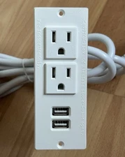 White Furniture Power Distribution Unit - 2x 120V 12A Outlets & 5V USB 2.0 Ports