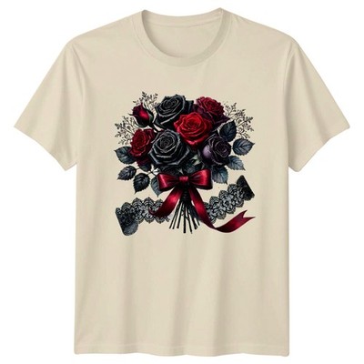 Rot Schwarz Rosen Gothic Blumen Herren T-Shirt Damen Tee Grafik Unisex Top