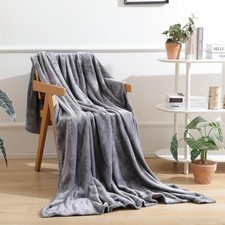 Grey Fleece Throw Blanket for Couch Bed,Soft Cozy Blankets Grey