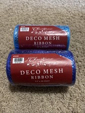 Two Rolls Of Deco Mesh Ribbon. 5 1/2 X 30 Each. One Royal Blue, One Aqua